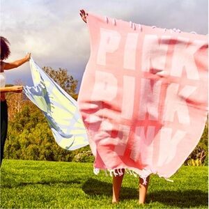 NEW Victoria’s Secret Pink Beach Blanket Festival Pink Logo Blanket Cotton Dorm